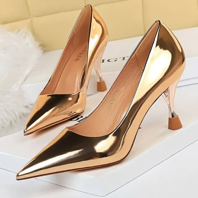 BIGTREE Classic Patent Leather Pointed Toe Stiletto Shoes