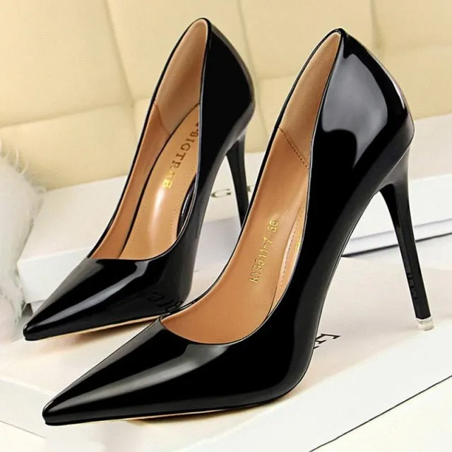 BIGTREE Classic Patent Leather Pointed Toe Stiletto Shoes