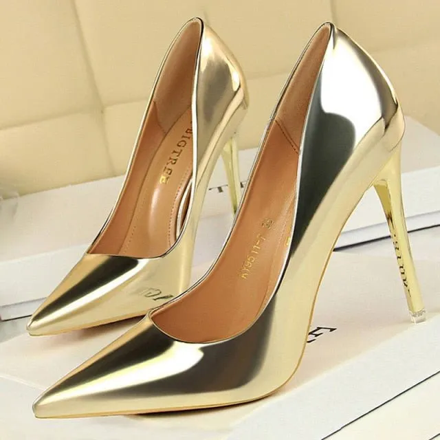 BIGTREE Classic Patent Leather Pointed Toe Stiletto Shoes