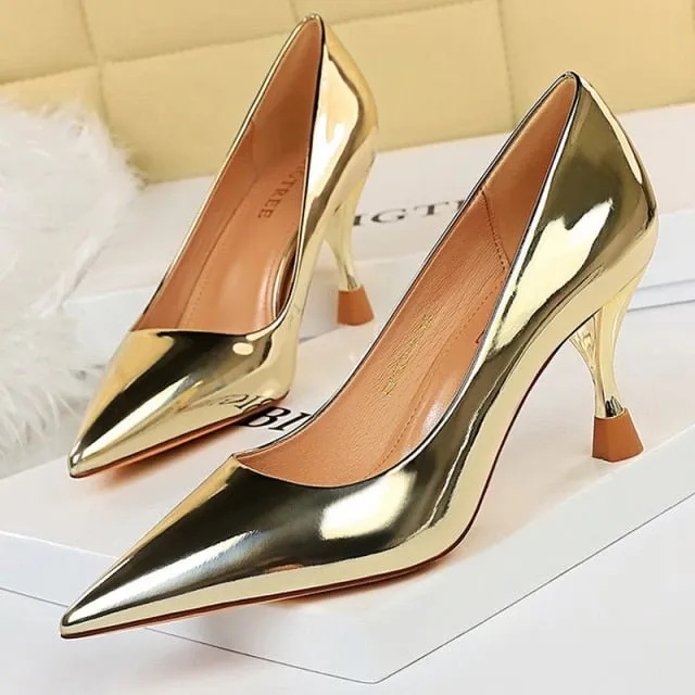 BIGTREE Classic Patent Leather Pointed Toe Stiletto Shoes