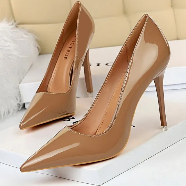 BIGTREE Classic Patent Leather Pointed Toe Stiletto Shoes