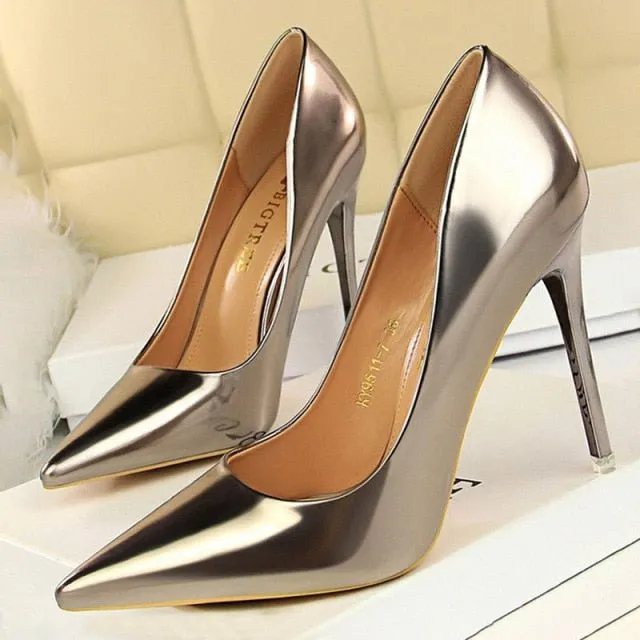 BIGTREE Classic Patent Leather Pointed Toe Stiletto Shoes