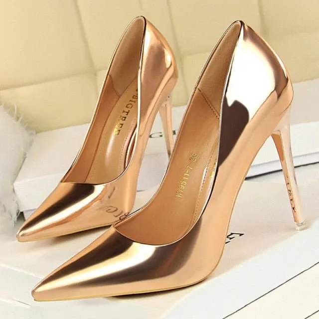 BIGTREE Classic Patent Leather Pointed Toe Stiletto Shoes