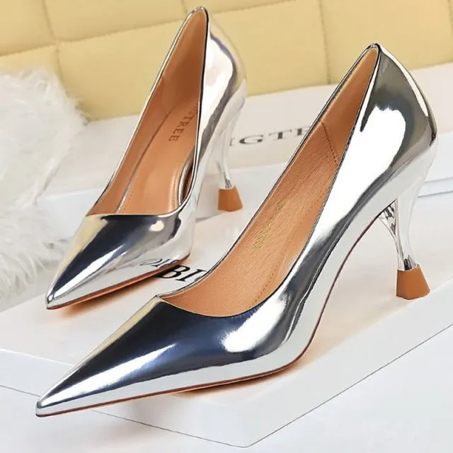 BIGTREE Classic Patent Leather Pointed Toe Stiletto Shoes