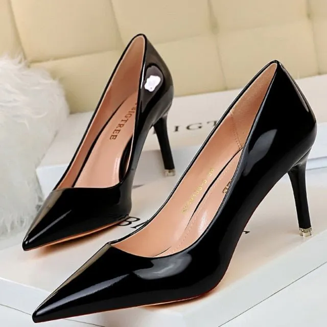 BIGTREE Classic Patent Leather Pointed Toe Stiletto Shoes