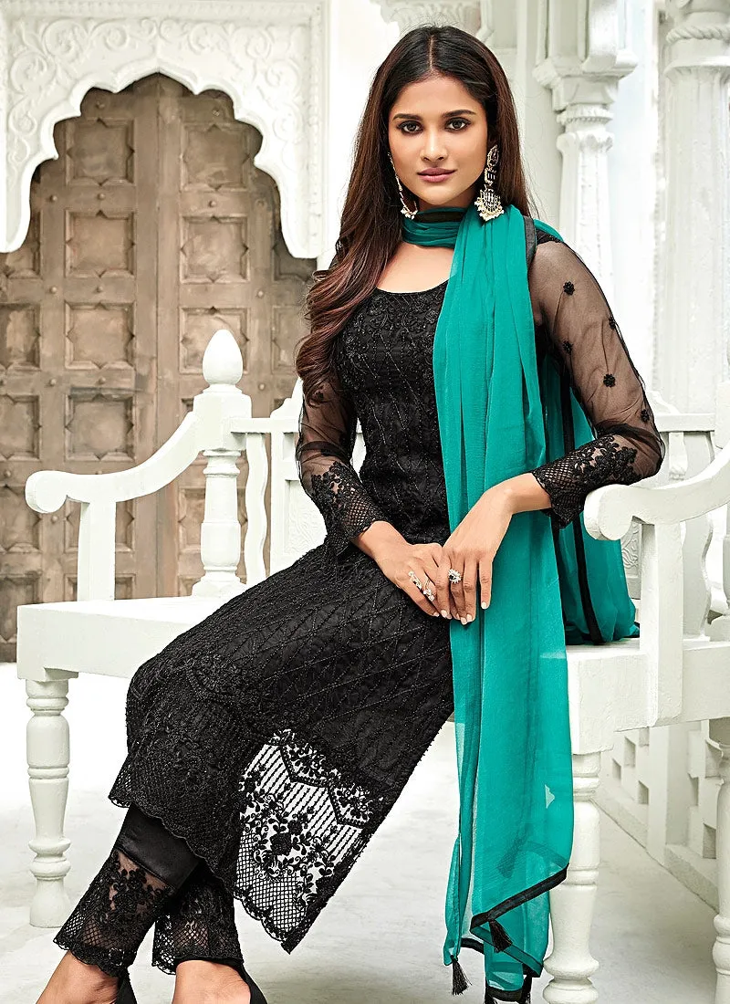 Black Pakistani Embroidered Pant Suit