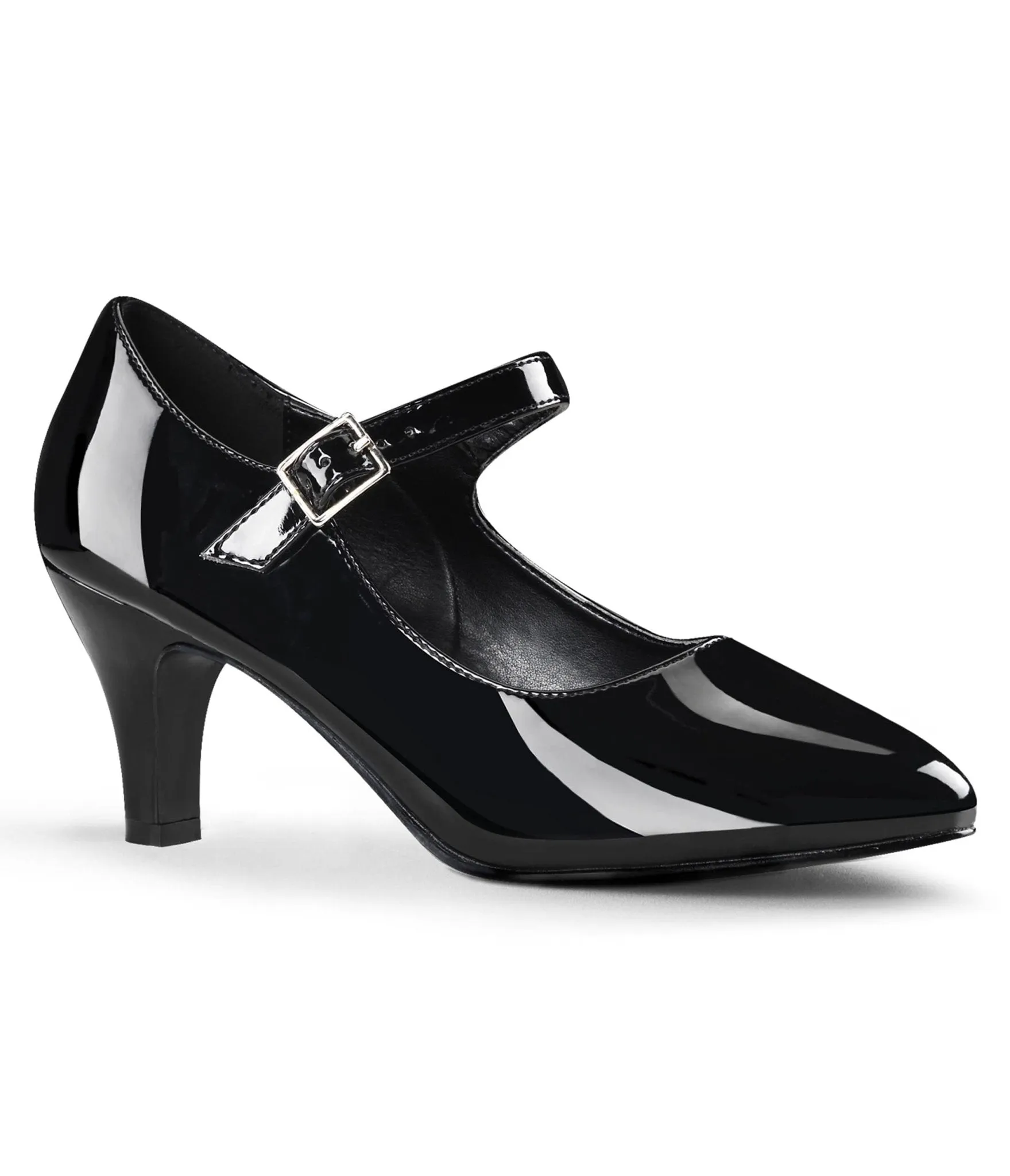 Black Patent Leatherette Pointed Toe Mary Jane Heels