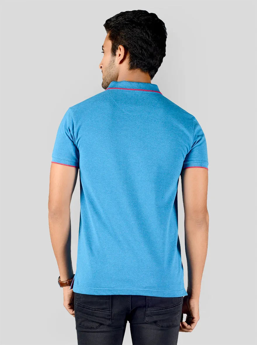 Bright Blue Solid Slim Fit Polo T-shirt | Greenfibre