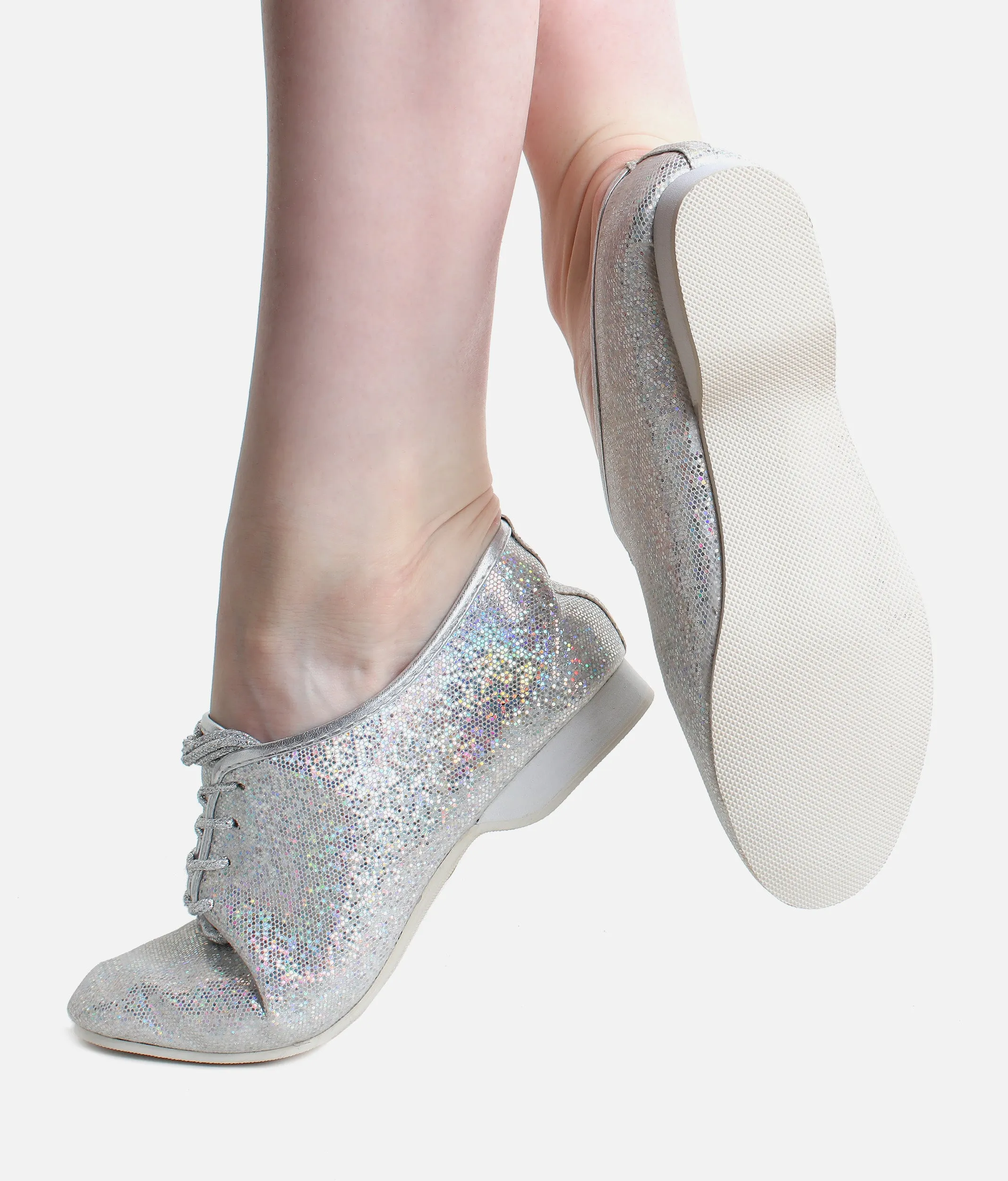 Child's Silver Glitter Jazz Shoes - Full Sole Jazz Shoes