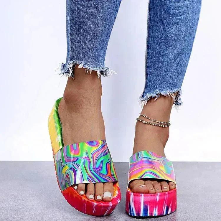 Color Printing Plus Size Slippers Women Platform Sandals And Slippers Beach Shoes Women