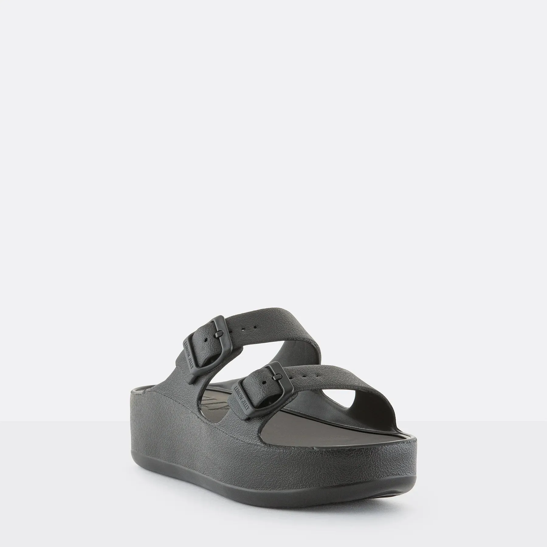 DOUBLE BUCKLE STRAP BLACK WEDGE SANDAL