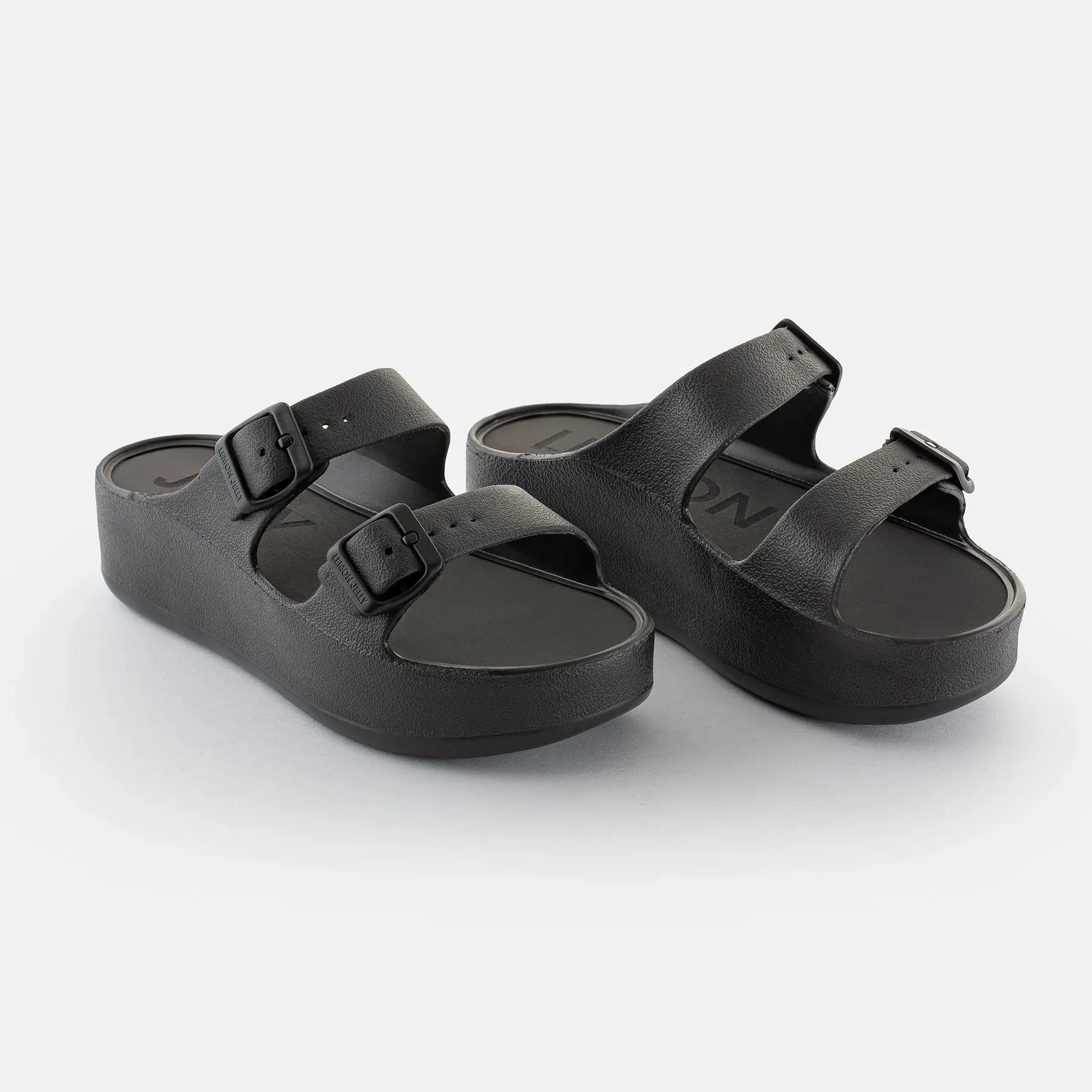 DOUBLE BUCKLE STRAP BLACK WEDGE SANDAL