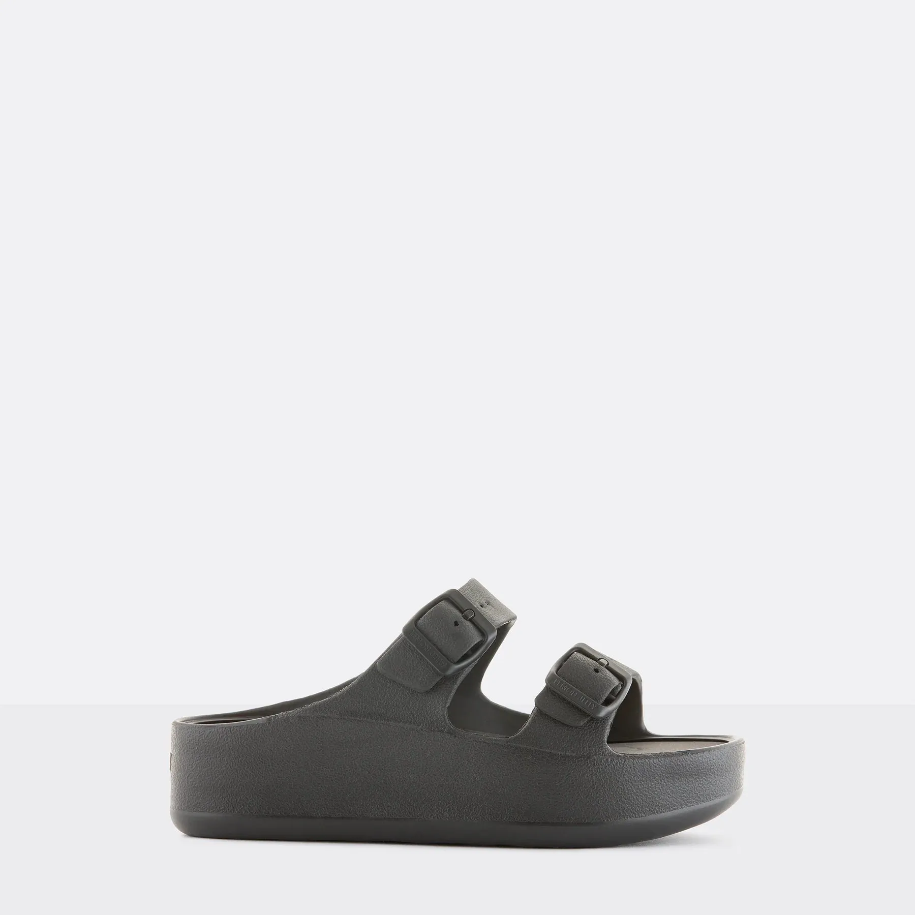 DOUBLE BUCKLE STRAP BLACK WEDGE SANDAL