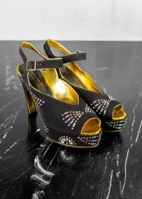 Dries Van Noten Black & Gold Suede Embellished Heels