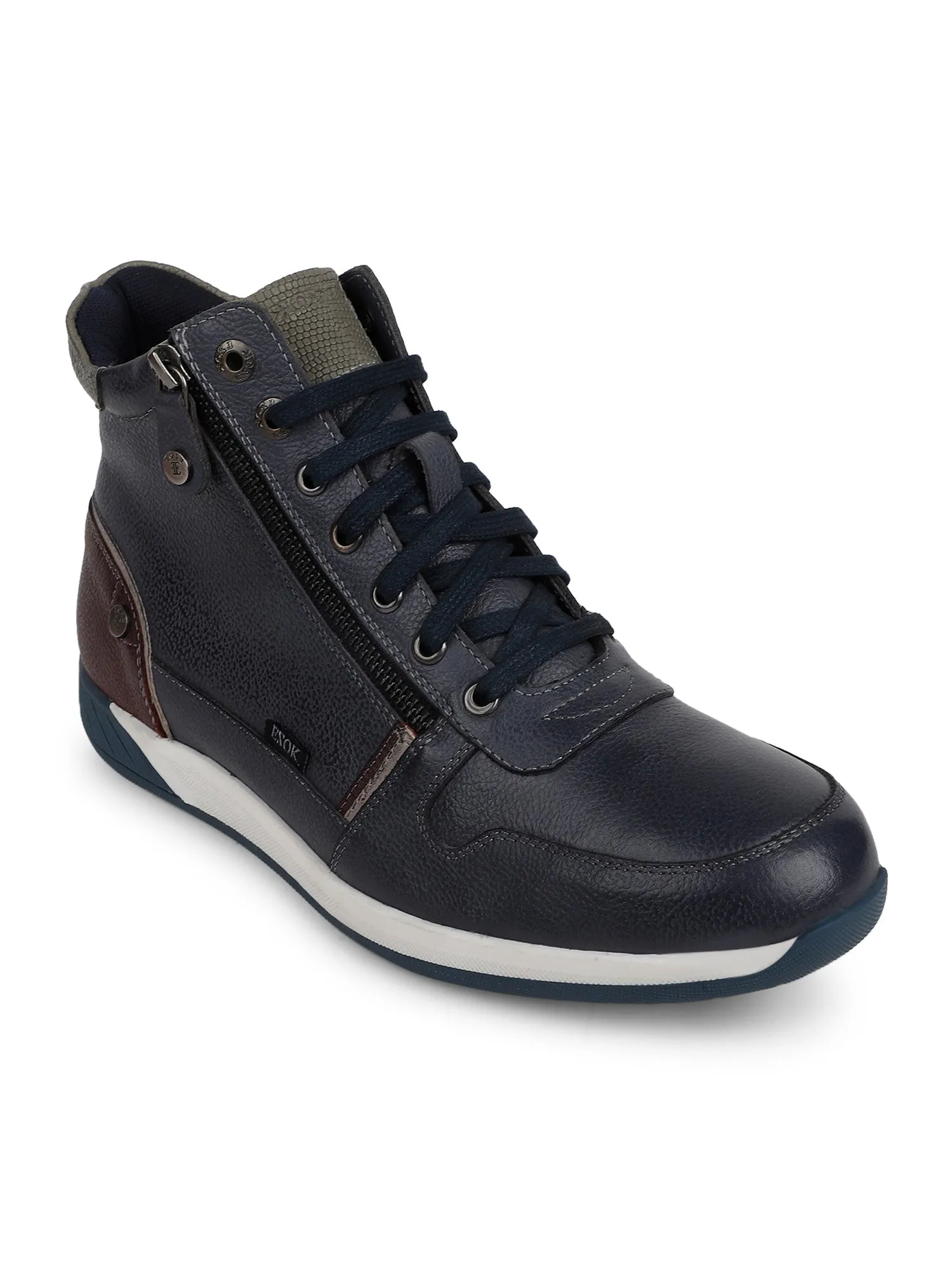 Ezok Blue Lace-ups Leather Sneakers For Men