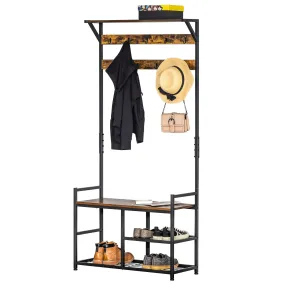 HOMCOM Coat Rack Stand Shoe Storage Bench for Bedroom Living Room Entryway