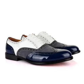 John Mendson Blue White And Grey Oxford Lace up Wet Lips and Suede Shoe.