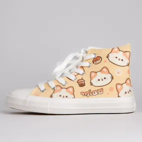 Kawaii Miao Kitty High Top Canvas Shoes - Unisex