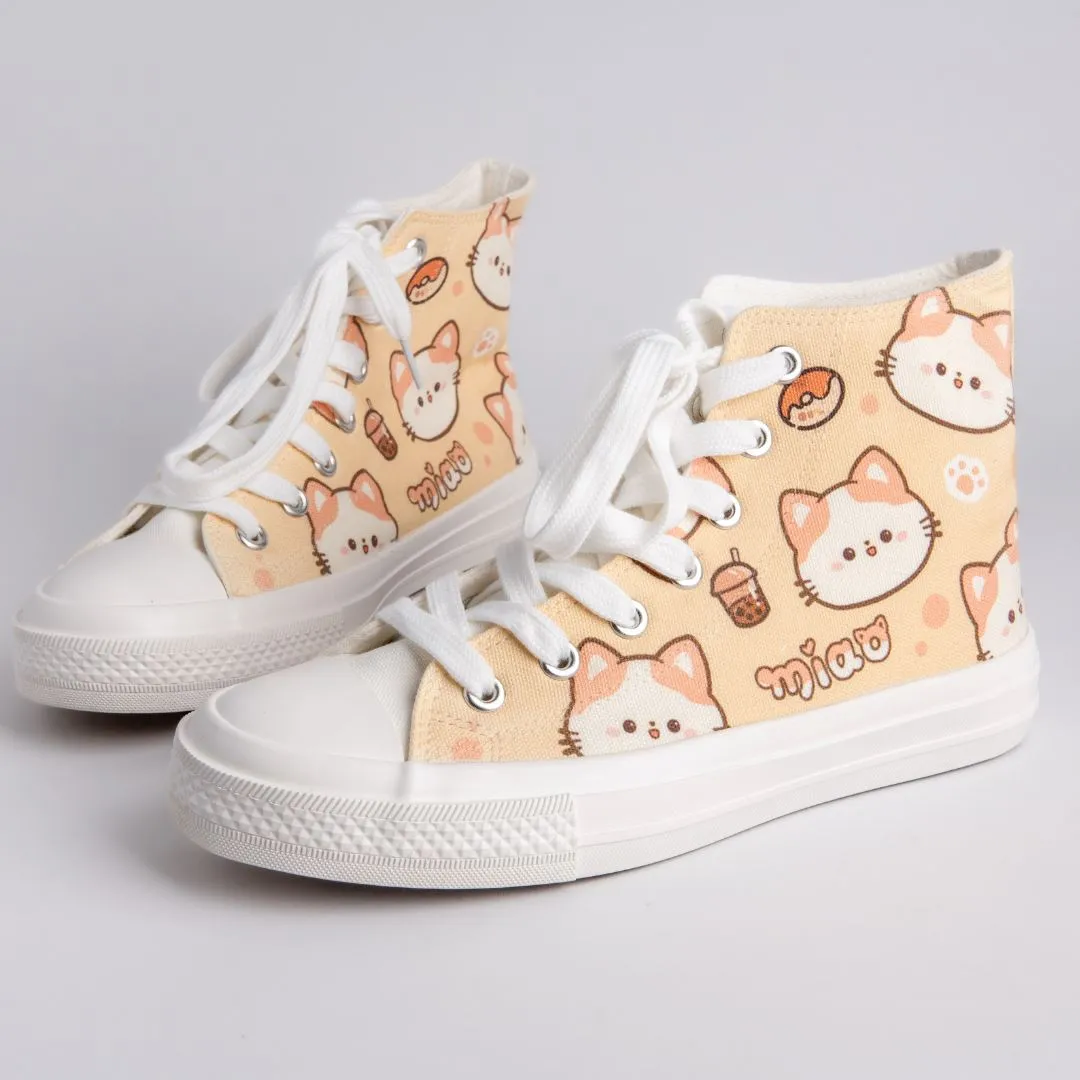 Kawaii Miao Kitty High Top Canvas Shoes - Unisex