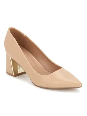 Nude PU Belly Low Block Heels