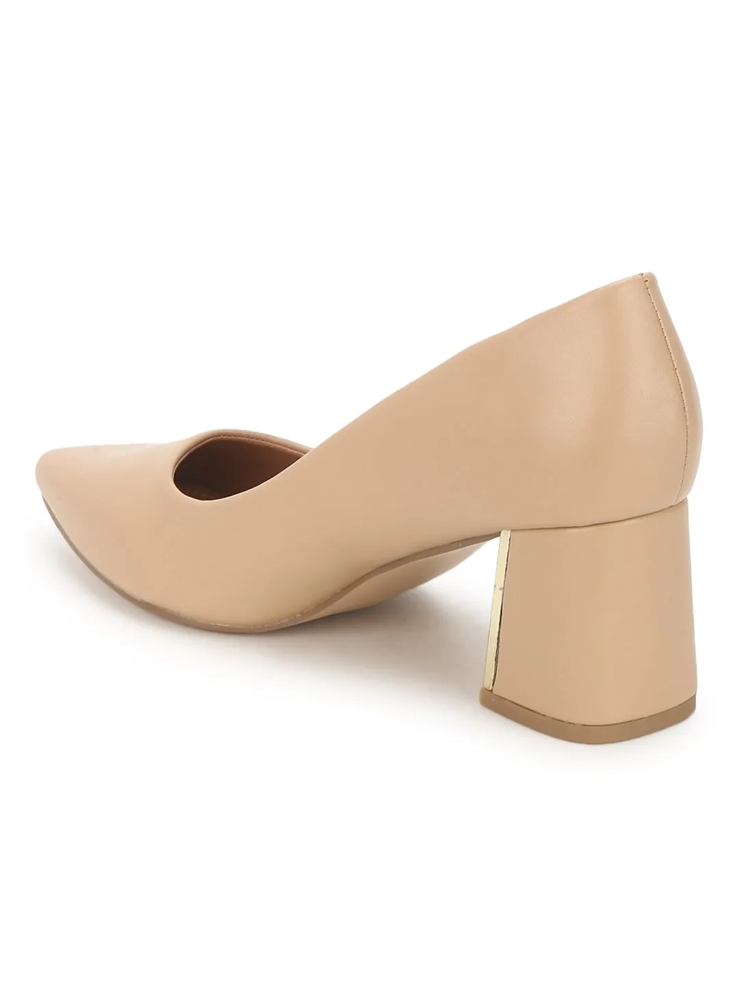 Nude PU Belly Low Block Heels