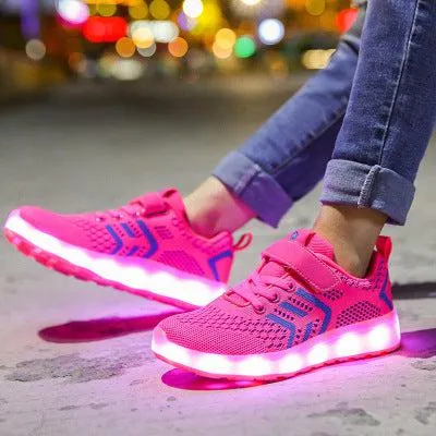 Pink Led Shoes Casual Single Strap  | Kids Led Light Shoes  | Led Light Shoes For Girls & Boys