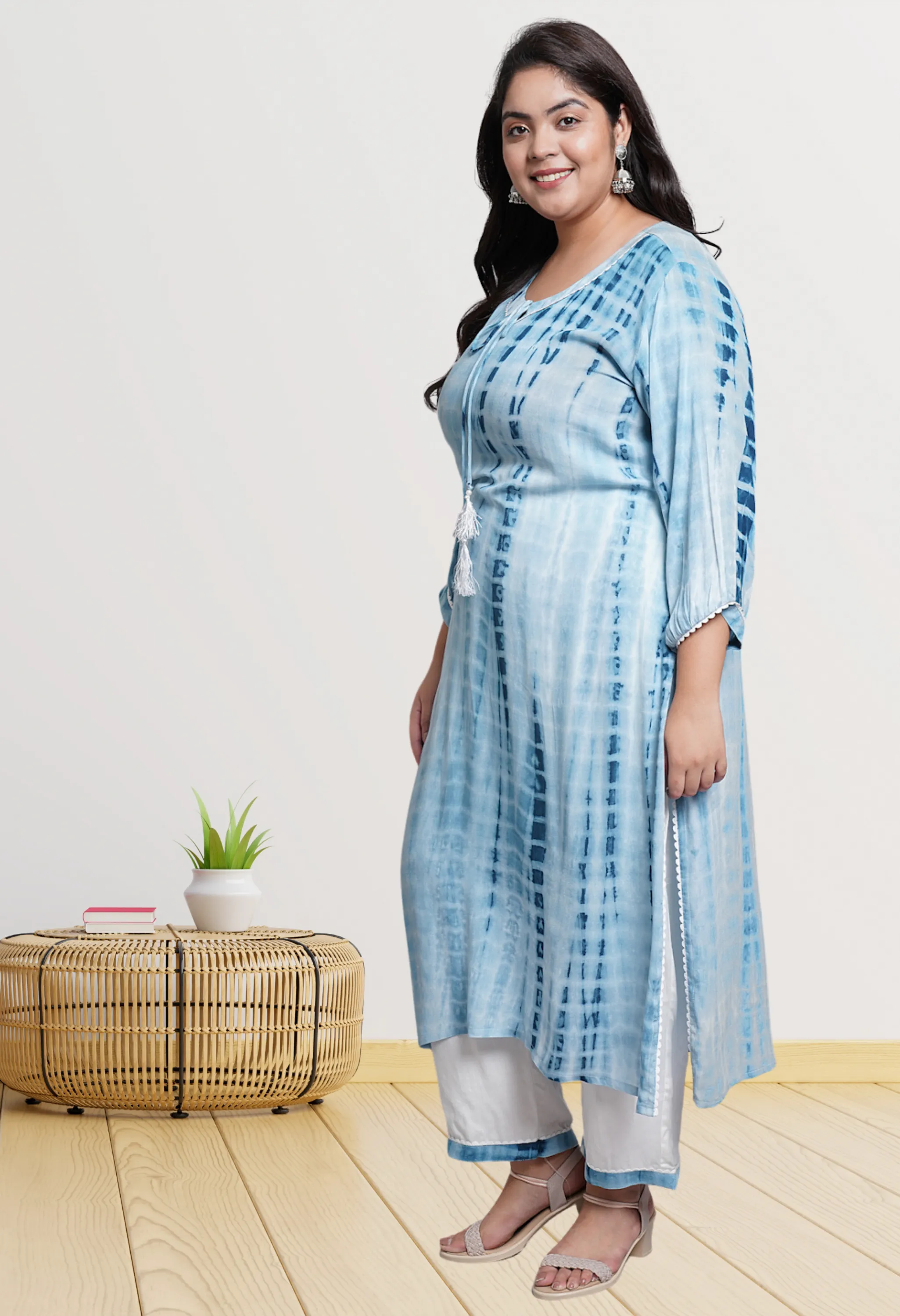 Plus Size Plus Size Blue Tie Dye Kurta Pant Set