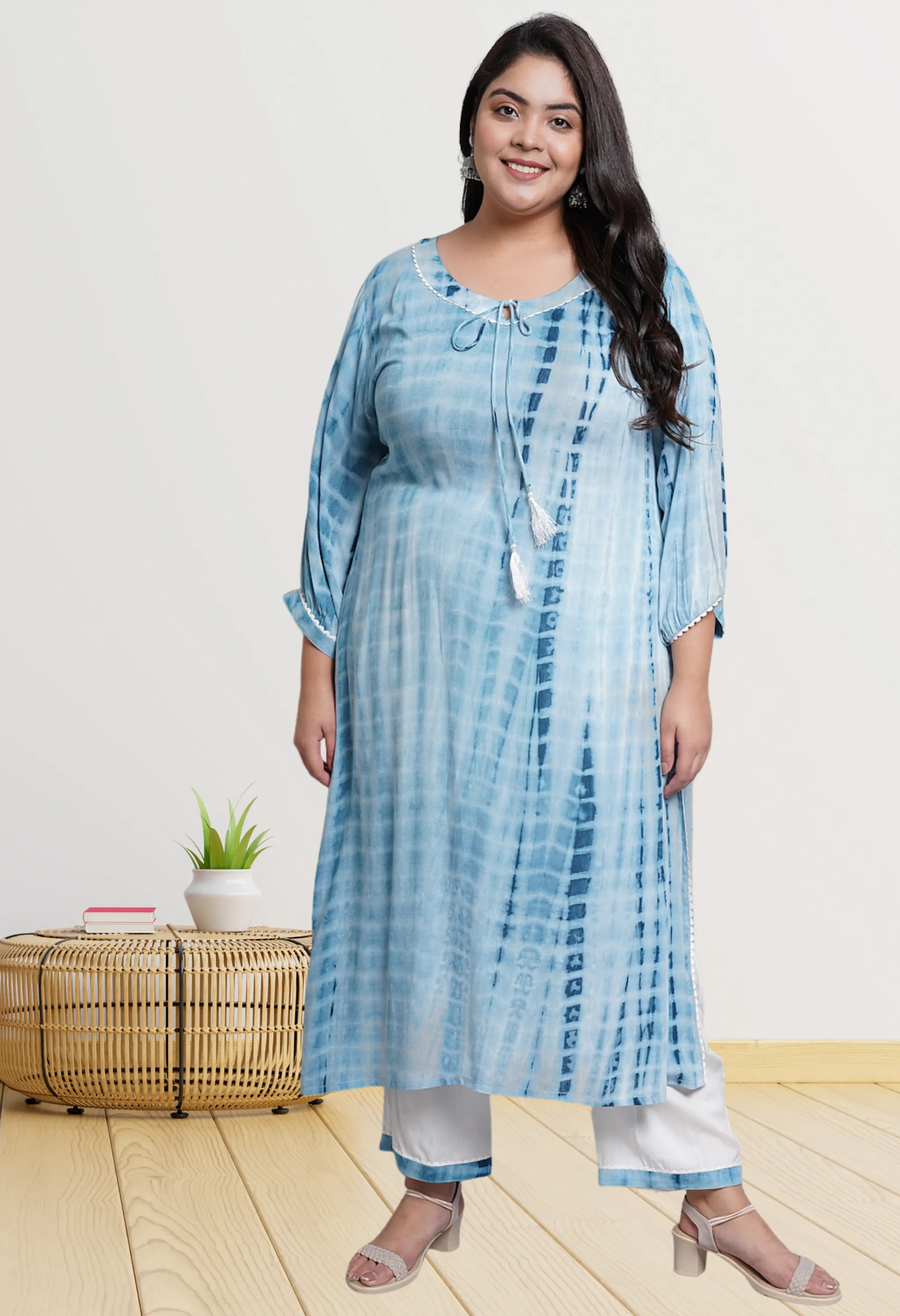 Plus Size Plus Size Blue Tie Dye Kurta Pant Set