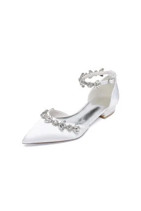 Pointed Toe Rhinestone Beaded Ankle Strap Kitten Heels