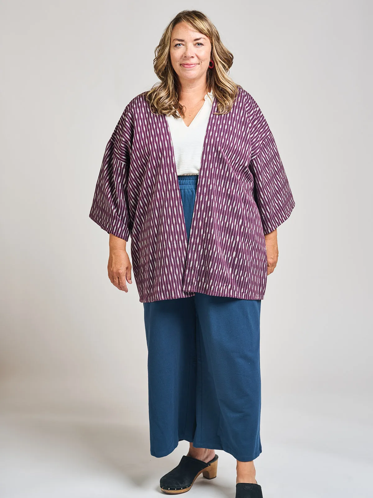 Relaxed Plus Size Jacket - Plum Ikat