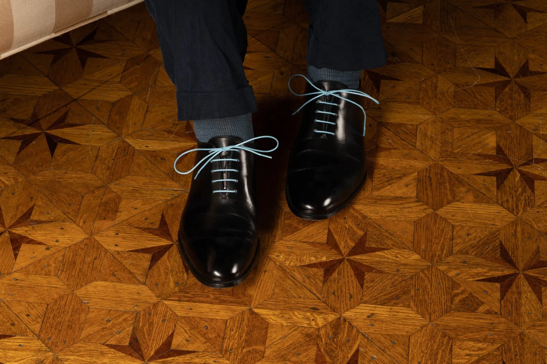 Round Light Blue Waxed Cotton Shoelaces