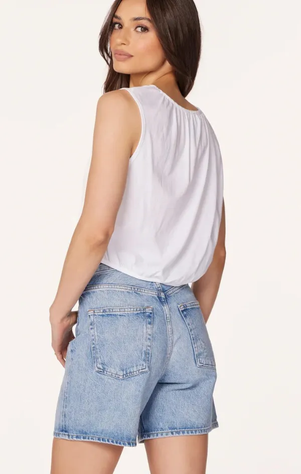 Shirred Neck and Hem Sleeveless Tee