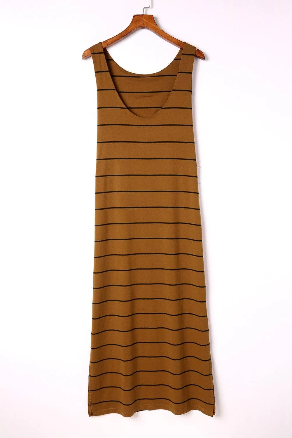 Sleeveless Striped Maxi Dress (Brown & Black)