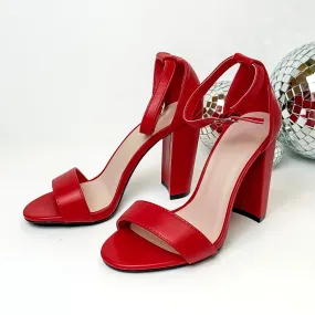 Uptown Vibes Block High Heel Sandals in Red