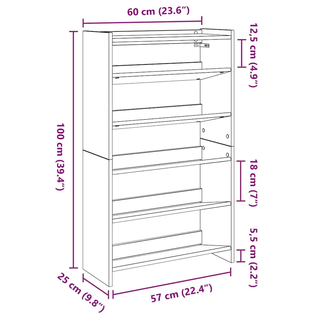 vidaXL Shoe Rack Artisan Oak 60x25x100 cm Engineered Wood