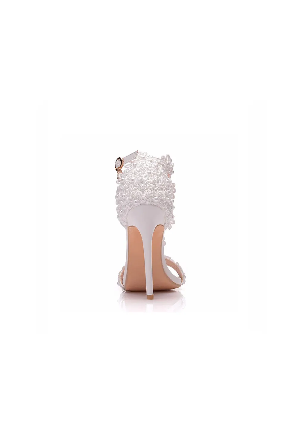 White Lace Flowers Tassels Open Toe Ankle-strap Ultra High Heels