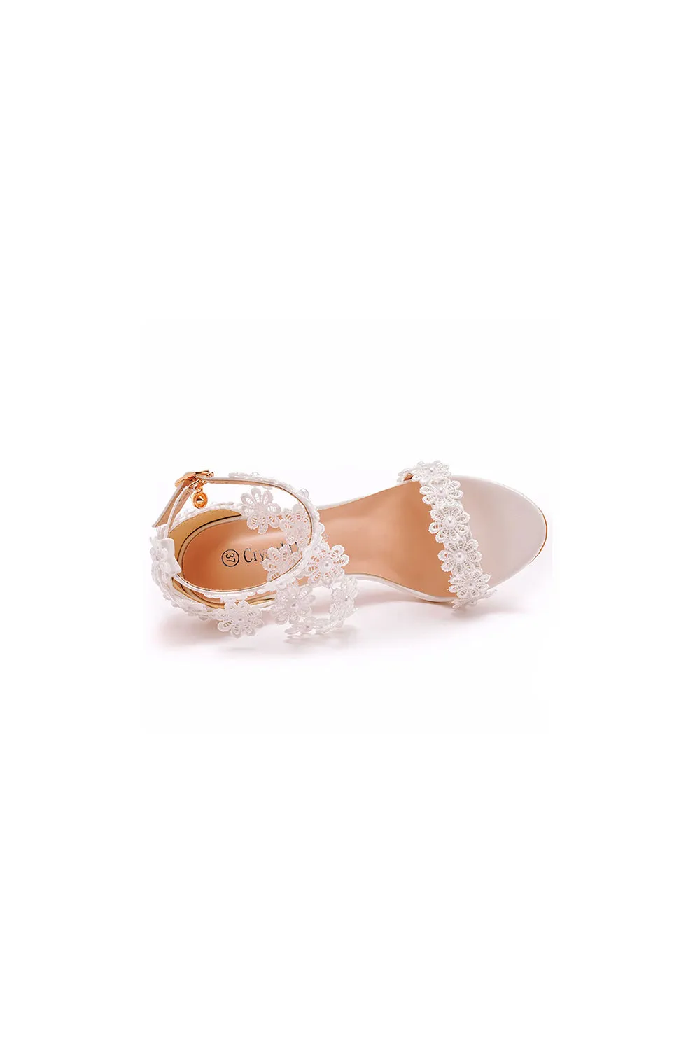 White Lace Flowers Tassels Open Toe Ankle-strap Ultra High Heels