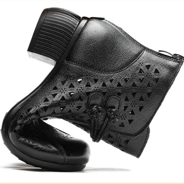 Womens Retro Comfortable Hollow Out Zipper Summer Sandals Boots